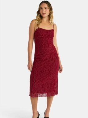 Madden NYC Women’s Burnout Velvet Midi Dress, Red, Small 4-6 NWT, Whimsigoth Y2K